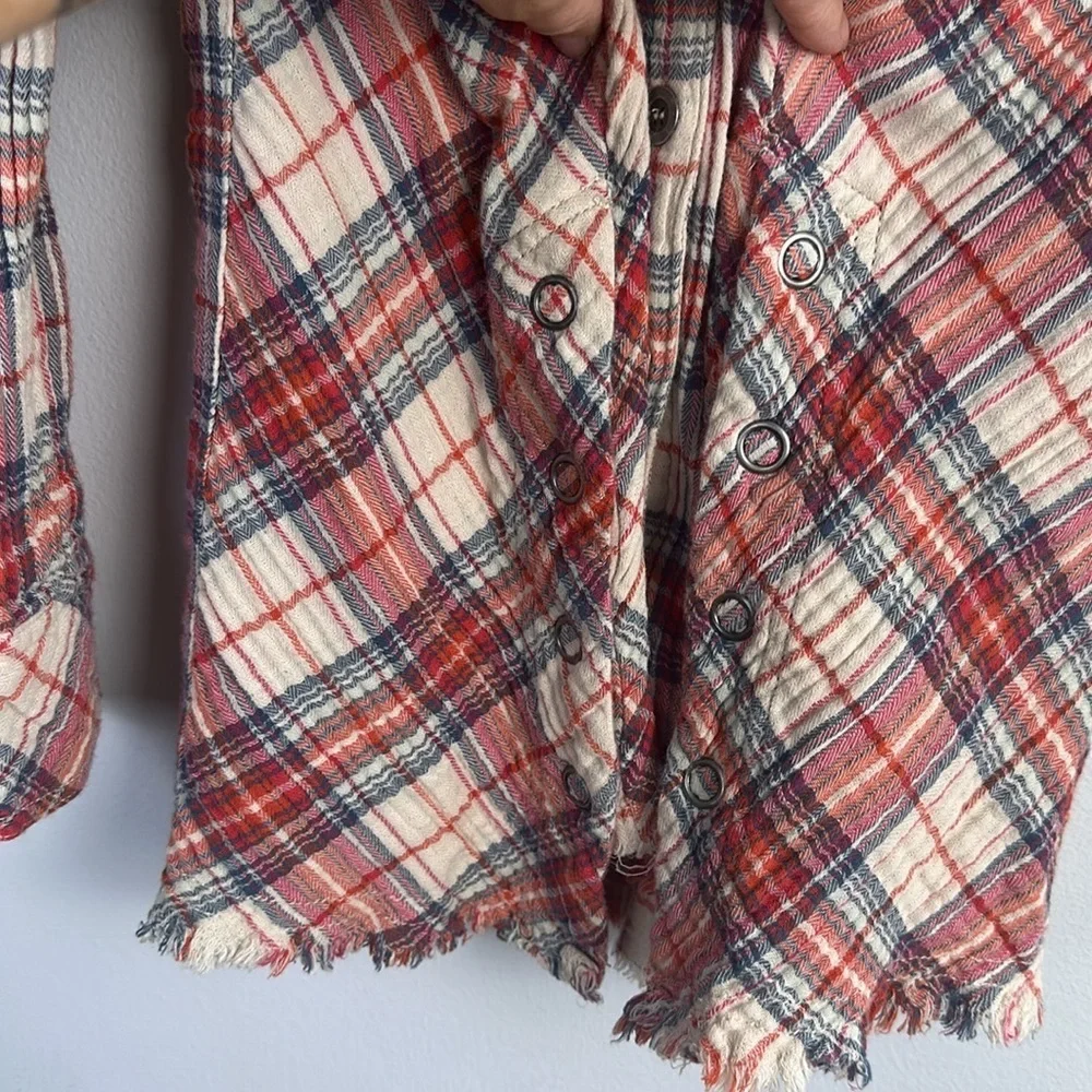 Free People Juniper Ridge Plaid Cotton Shirt Shacket Small Raw Hem Relaxed Fit